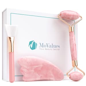 jade roller en cuarzo rosa y gua sha